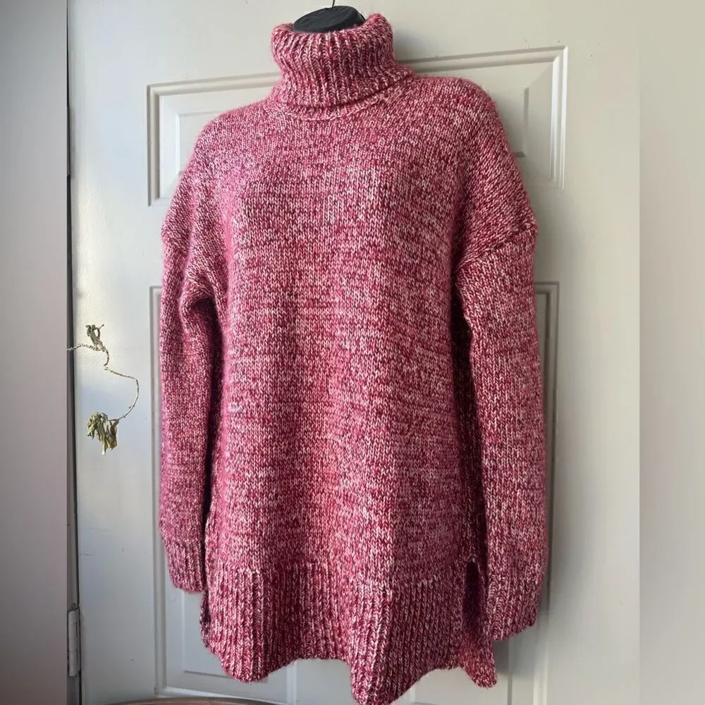 J. Crew Italian Marled Red Wool Blend Turtleneck Oversized Sweater Size S